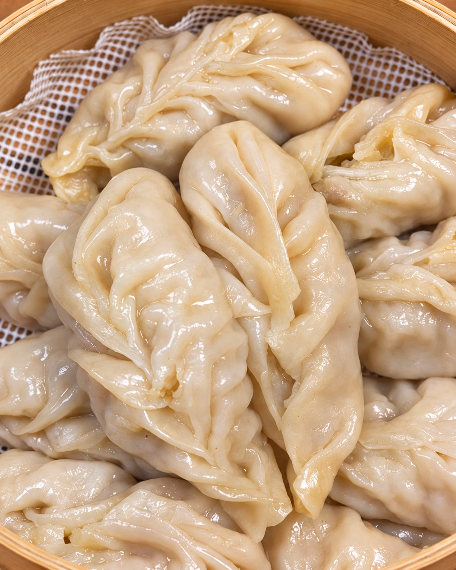 A close look at the hand-folded pleats on our vegetable momos